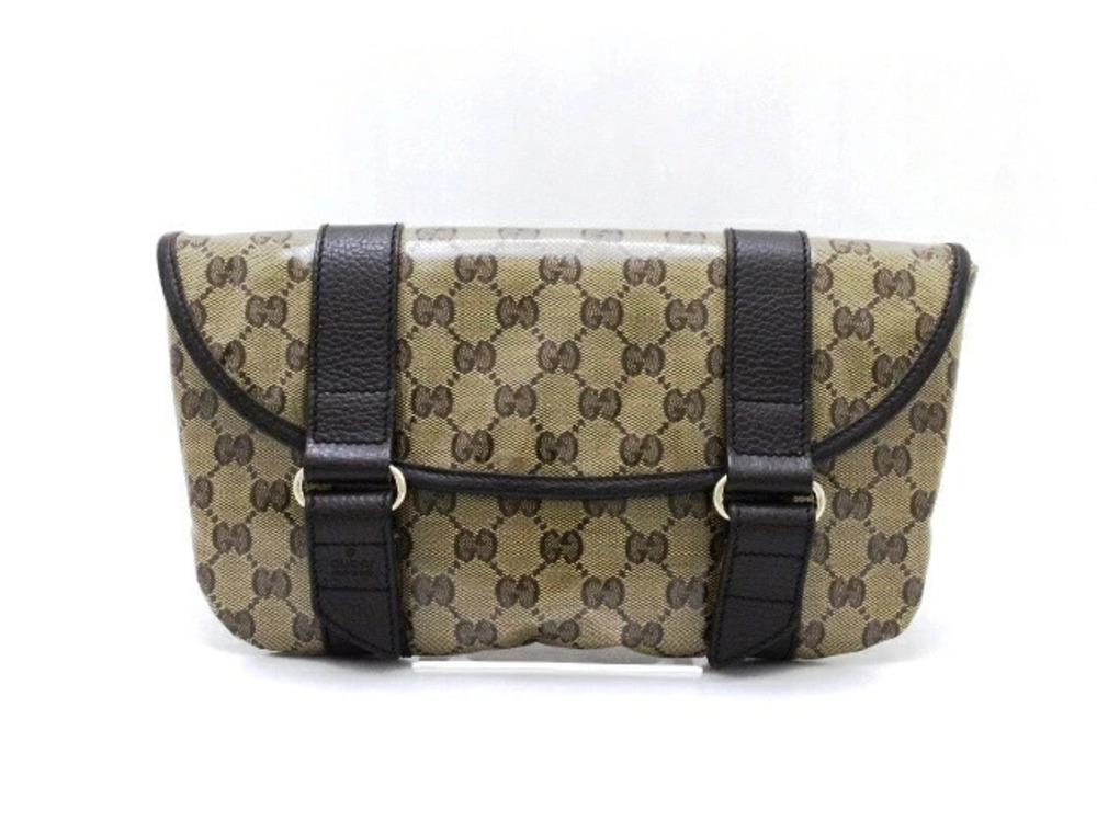 Gucci bag Waist Crossbody Bum body GG crystal calfskin dark brown Beige Cream